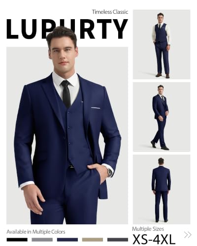 Image of LUPURTY Men's 3 Piece Suit, One Button Slim Fit Tuxedo