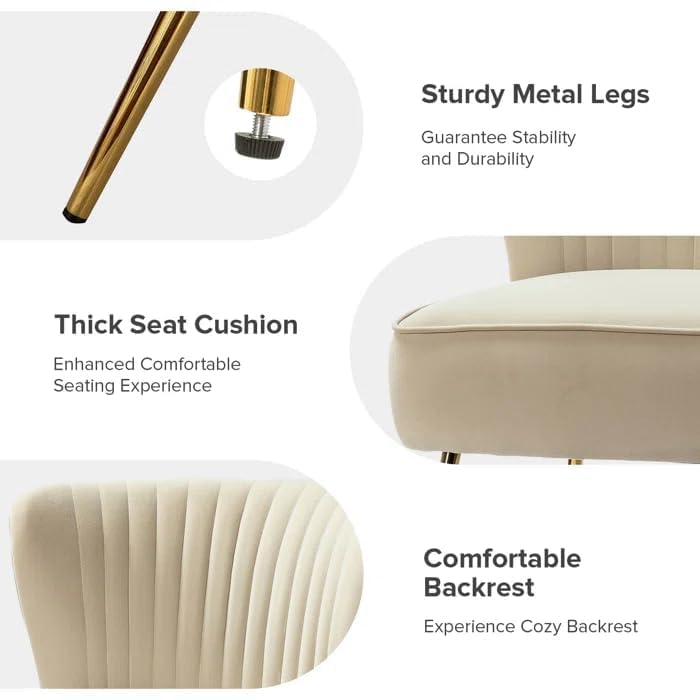 Image of Modern Upholstered Accent Velvet Chair Single Seater Channel Tufted Wing Back Chair with Golden Matel Legs for Living Room, Bedroom, Dining Room, Havana