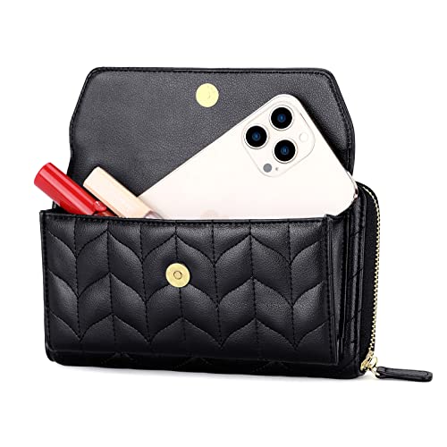 Image of nuoku Womens RFID Wallet Purse Wristlet Crossbody Clutch with Zip Around 2 Strap | RFID