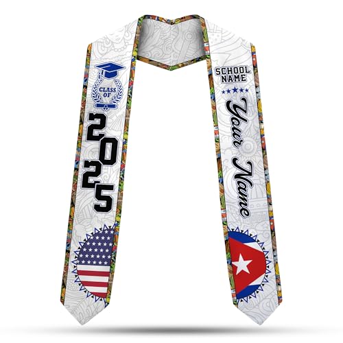 MonkeyVan Cubans Graduation Sash, Custom Cubans American Flag Graduation Accessories 2025, Personalized Cuba Stole CB8