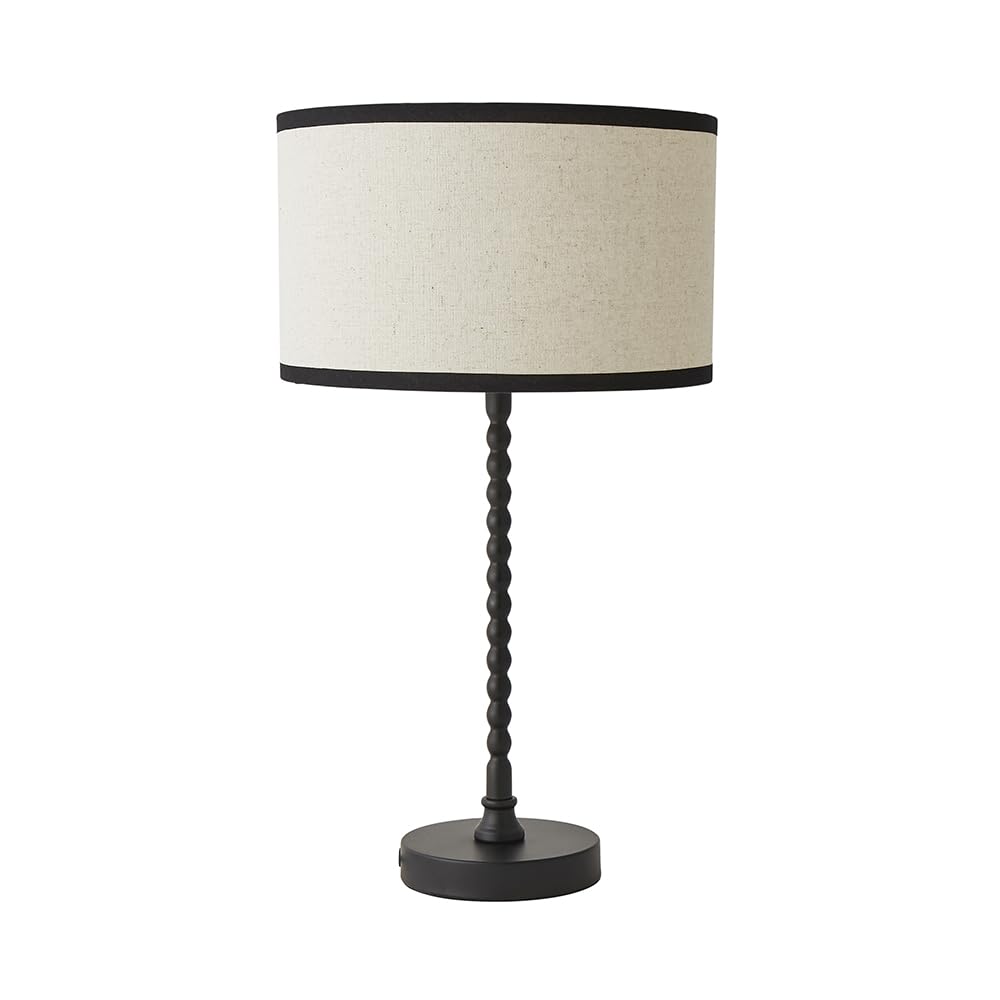 Valuelights Black Linen | Maeve Black Bobble Table Lamp With With Black Trim Linen Shade With Warm White Bulb