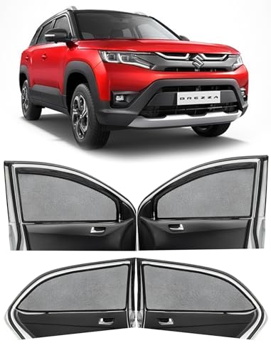Image of Autofact Magnetic Car Sunshades Compatible with Maruti Brezza (2016 to 2021) (Set of 4) - Easy Installation, UV Protection, Keeps Car Cool (Front 2 with Zippers, Rear 2 Without Zippers)