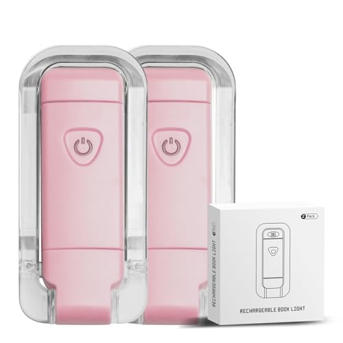 Image of EGWASER Book Light for Reading in Bed, USB Rechargeable Clip on Book Lights, 3 Brightness Adjustable Dimmable Bookmark Light for Eye-Protection, Reading Lamp for Bookworms, Travel (2-Pack Pink)