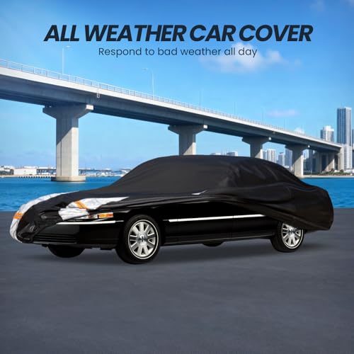 Image of Multi-Layer Car Cover Custom Fit for Lincoln Town(1981-2011), 100% Waterproof All Weather for Automobiles, Gift with Towel, Heavy Duty Car Covers for Rain Sun UV Protection with Door Zipper.