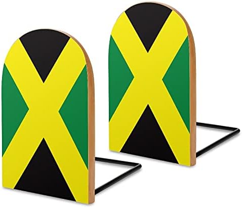 Hon-Lally Jamaican Flag Pattern Wood Bookends Decorative Bookend Non-Skid Office Book Stand for Books Office Files Magazine