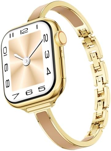 Mosonio Slim Bracelet Bands for Apple Watch Women, Elegant Thin Metal Band with Embedded Silicone Accents for iWatch, Easy-Adjust Link Dressy Strap Compatible with Apple Watch Series 11/10 (42mm), Series 9/8/7 (41mm), Series 6/5/4/SE (40mm), Series 3/2/1 (38mm) - Gold + Nude