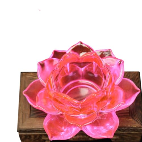 Portavelas de cristal con forma de loto para velas flotantes o velas de té, resistente al viento y para un diseño duradero, ideal para decoración del hogar, altar, festival o espiritual (rosa)