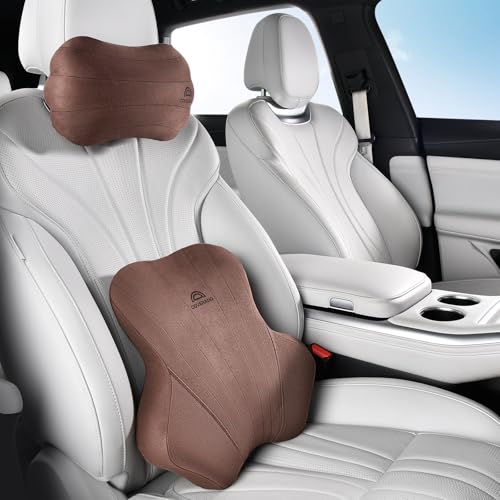 Image of Coverado Car Lumbar Support Pillow and Car Neck Pillow Kit, Ergonomic Design Car Headrest Pillow for Driving, Relax Back Head Muscles Relieve Driving Fatigue, Breathable & Removable Cover