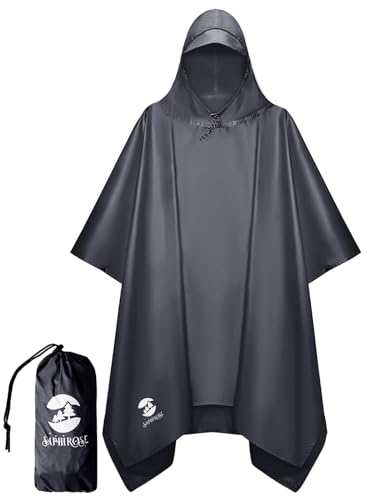 Image of SaphiRose Hooded Rain Poncho Waterproof Raincoat Jacket for Men Women Adults