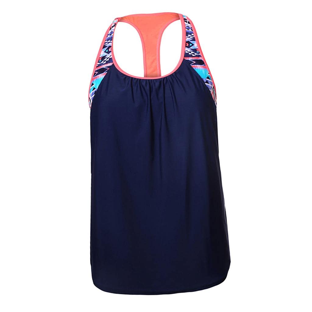 Women Modest Tank Top Swimwear Floral T Back Vest Tankini Tops 2XL Navy blue-Clothing, Shoes & Accessories - Womens Clothing - Swimwear-image-46
