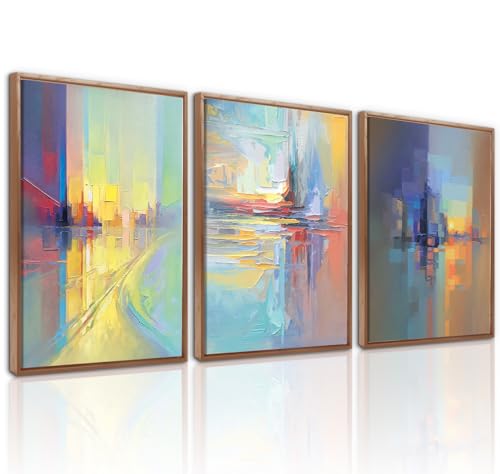 CHDITB Neutral Abstract Framed Canvas Wall Art Set Of 3, Modern Minimalist Wall Decor, Color Block Textured Paintings, Vintage Mid Century Art Prints For Living Room, Hallway, Office Decor -12X16 Inch
