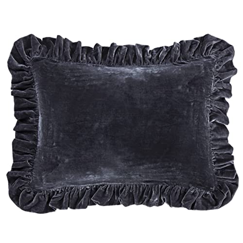 HiEnd Accents Stella Ruffled Dutch Euro Pillow, 27x39 inch, Slate,