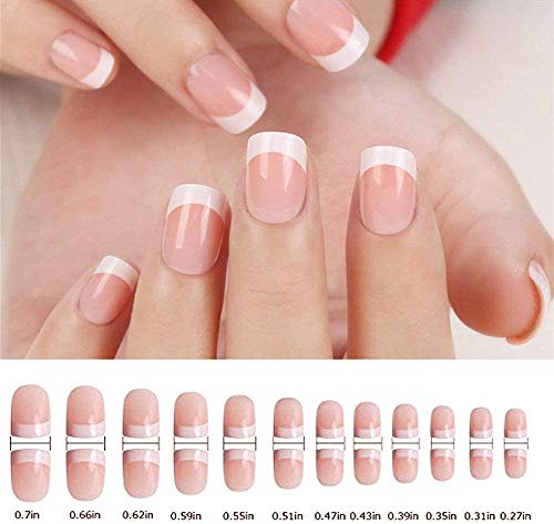 240 Pcs Natural French Nails,Short Fake Nails French,Acrylic Full Cover Nails Including 12 Different Sizes