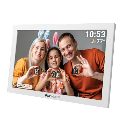 Promate Full HD Digital Photo Frame With 10.1 Touch Screen Wireless app Control 16GB Storage USB/TF Card Support Dual Speakers Multi Picture & Video Formats Compatibility Memoria-10 White