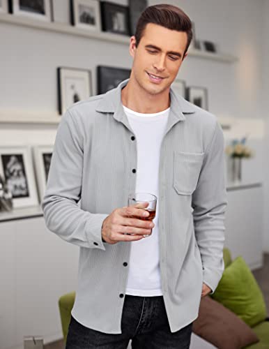 Coofandy Men's Corduroy Casual Long Sleeve Button Down Shirt Fall Lightweight Jackets Grey #TOP3