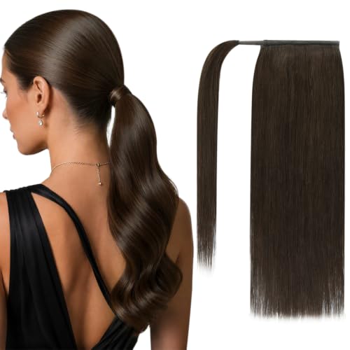 Image of Full Shine Real Hair Ponytail Extension, Deep Mocha Brown, Long Straight