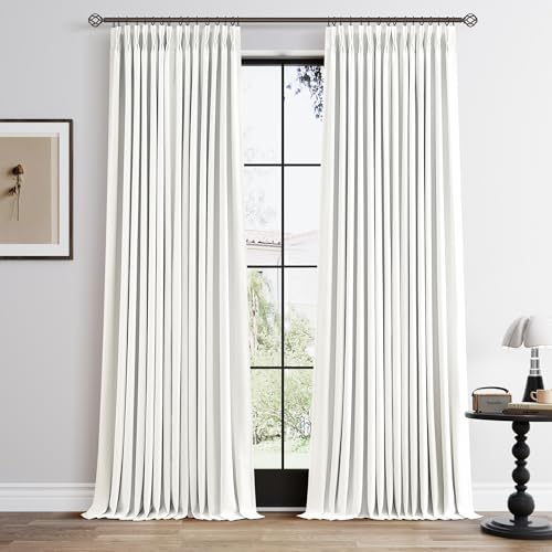 Off White 100% Blackout Pinch Pleated Linen Curtains 120 Inch