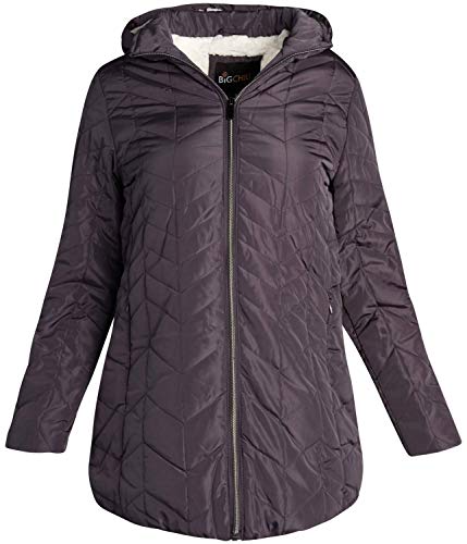 Big Chill Women's Winter Coat - Sherpa Fur Lined Quilted Jacket, Charcoal, Size Large