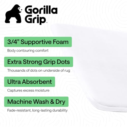 Image of GORILLA GRIP Thick Memory Foam Bath Rugs, Soft Absorbent Velvet Bathroom Mats, Durable Dots on Underside, Machine Washable Bathmat, Carpet Rug Room Decor for Shower Floor, 42x24 Mat, White
