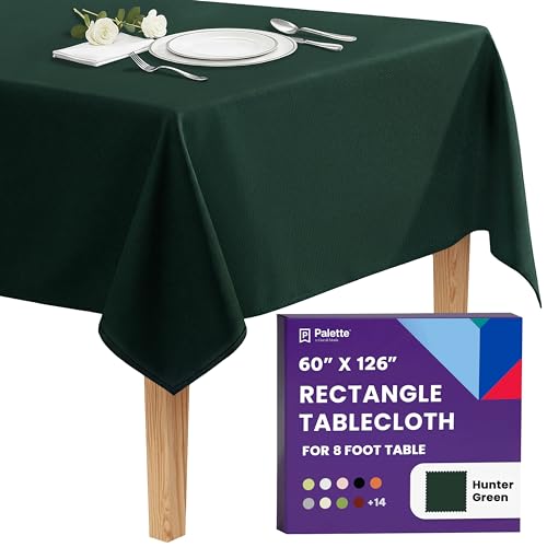 Image of Gee Di Moda Rectangle Tablecloth - 60 x 126 Inch Hunter Green Table Cloth for 8 Foot Rectangle Tables - Heavy Duty Washable Fabric - for Holiday Party, Dinner, Weddings, Baby Shower & Events
