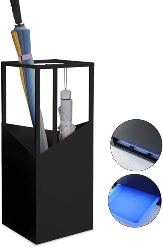 Image of 500102 Black Umbrella Stand with Removable Plastic Drip Tray - Home Entry Hallway Umbrella Basket for Canes, Tall 60cm /23.6 inch