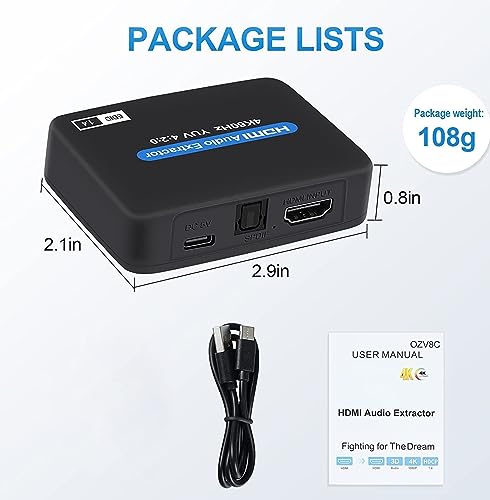 Image of HDMI Audio Extractor, 4K @ 60Hz to Optical Toslink SPDIF + 3.5 mm Audio Output Converter Adapter for Fire Stick Xbox PC (4K HDMI AUDIO EXTRACTOR)