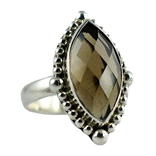 Navya Craft 925 Solid Sterling Silver Smoky Quartz Handmade Women Ring Sizes 4 to 13 (US)