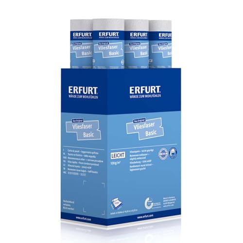 Erfurt Vliesfaser Basic 102 Weiß überstreichbare Vliestapete weisse Strukturtapete 6 Rollen 10.05 x 0.53m