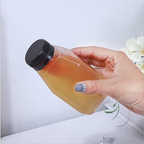 n 6 Pack 280ml Empty Plastic Juice Bottles Reusable Clear Drink Containers with BlackTamper Proof Lids for Juice, Milk, Coffee and Other Beverage