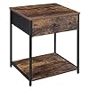 SONGMICS Rustic Nightstand Industrial Bedside Table with Drawer 2 Shelves Fabric Drawer Dresser End Table with Wooden Top and Front Rustic Brown and Black ULGS20H