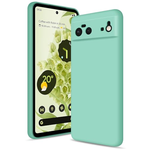 Btstring Funda para Google Pixel 6, Silicone Case con Protección Mejorada para la cámara, Carcasa Delgada a Prueba de Golpes, Forro Microfibra Suave Antiarañazos, Vert Menthe