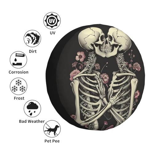 Image of Couple Skeleton Spare Tire Cover, Universal Wheel Tire Cover Funny Skull Skeleton Tire Protectors for Trailer RV SUV Truck Camper 15 Inch