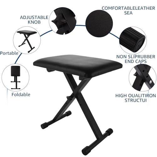 Panca per pianoforte regolabile in altezza, design pieghevole a X, con seduta imbottita e base antiscivolo per comfort e stabilità