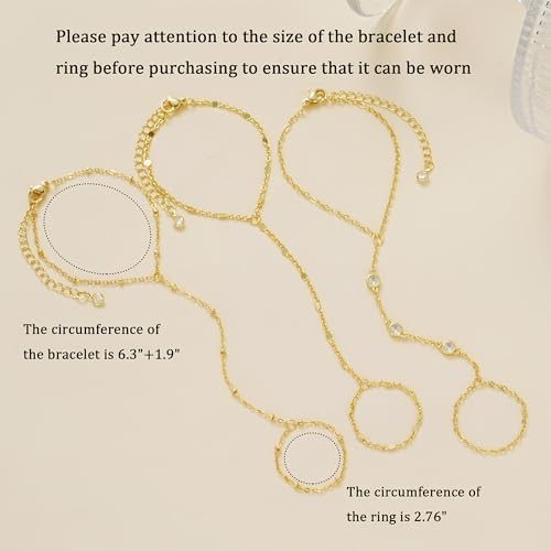 3PCS 14K Gold-Plated Hand Chain Bracelets for Women, Stack Bracelets Set Adjustable, Dainty Ring Bracelet Hand Chain - 5