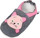  Lappade Kitty grau-rosa Wildleder Mädchen Lederpuschen Hausschuhe Krabbelschuhe Baby Lauflernschuhe mit Ledersohle (Gr. 25/26 EU XXL, Art. 102)