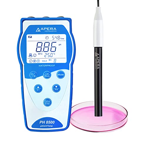 Apera Instruments Premium Series PH8500-FT Portable Handheld pH Meter Kit with Flat pH Electrode