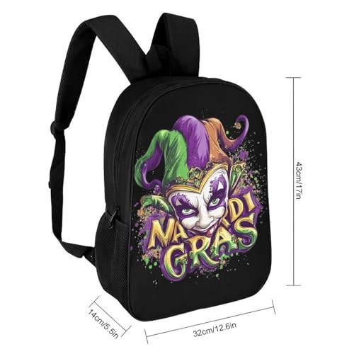 Mardi And Gras Jester Mask Travel Backpack 17 Inch Casual Daypack Shoulder Bag with Adjustable Shoulder Straps2
