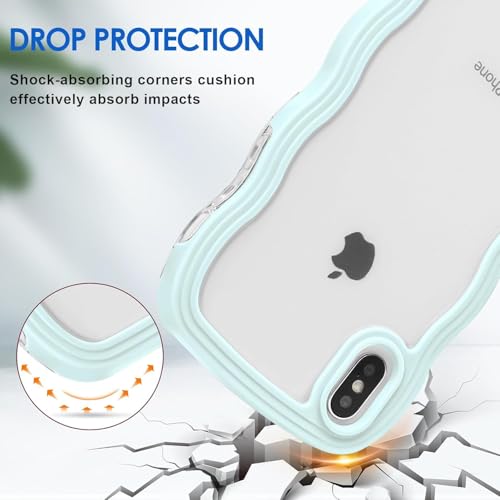 Image of GoldKart iPhone X /Xs Case Wavy Edge Clear Back Design, Anti-Slip Grip Cute Wave Curly Frame Shape Shockproof Soft TPU & Hard PC Bumper Protective Phone Case Cover for Women Girls - Light Blue