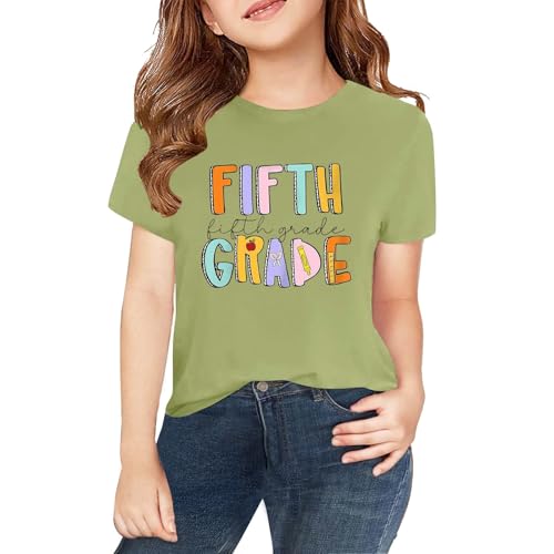 First Day of Fifth Grade Kids Back to School T-Shirt Girls Boys Short Sleeve Crewneck Tops Shirt Classic School Tees
