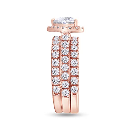 AFFY Heart & Round Cut White Cubic Zirconia Three-in-One Halo Promise Eternity Wedding Band Set Engagement Ring for Women in 14K Gold Plated 925 Sterling Silver Jewelry Gift for Her3