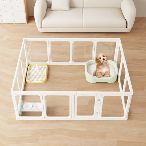 autozen 8X Welpenlaufstall, 60cm hoch Hundetoilette Wohnung aus Acryl transparenter Faltbarer Hundeauslauf mit Tür rutschfestes Hundegitter Wohnung für Hunde, Katzen, Kaninchen, Kleintiere, weiß