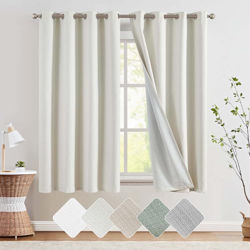 jinchan 100% Blackout Curtains for Bedroom Living Room Linen Blackout