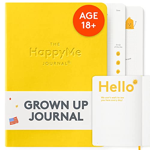 HappyMe - Adult Growth Journal, Wellness Notebook with 180 Pages, Daily Prompts for Gratitude, Positivity, Self-Discovery, Reflection, and Affirmations, Ideal for Ages 18+, in English (US), (Yellow)