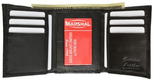 MARSHAL Crocodile Print Cowhide Leather Trifold Wallet with Center Id window & Credit card Slots2