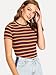 Milumia Women's Casual Multi Striped Ribbed Knit Short Sleeve Tee Knit Top Tshirt Multicolor Red Small