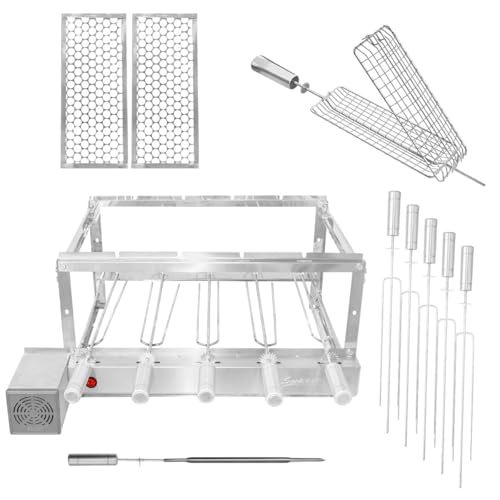 Kit Churrasqueira Gira Grill 5 espetos + Grelhas + Espetos Inox (Motor Esquerda)