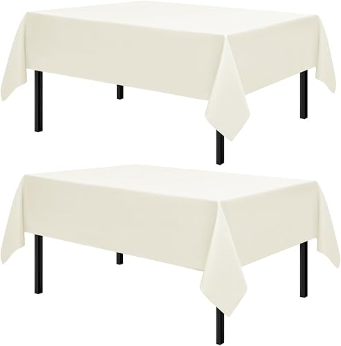 Romanstile Round Tablecloth, 4 Pack 60 Inch, Stain and Wrinkle Resistant Washable Polyester Table Cover for Dining Table and Holiday Parties, Ivory