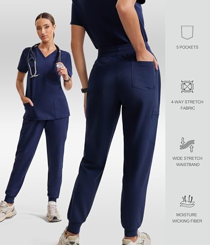 Image of YESWEL Scrub Pants for Women - Slim Fit High Waisted Cargo Joggers with Yoga Waistband & 5 Pockets, 4-Way Stretch