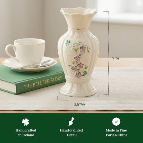 Belleek Irish Flax Vase - White Flower Vase Handcrafted Fine Parian China Irish Decor, 3.5" W x 7" H - Image 4