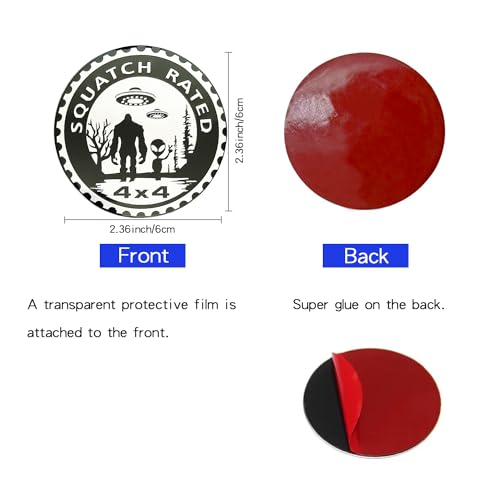 Image of 2 PCS Squatch Badge Rated Car Emblem, 4 x 4 Metal Automotive Badge, 3D Round Metal Car Badges Emblems, Car Badge Decals Stickers Compatible with Jeep Wrangler Vehicles Trucks SUV RV (Squatch 5)